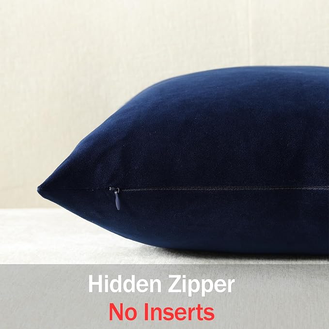 Throw Pillow Covers 18x18 Navy Blue: Pack of 2 Cozy Soft Velvet Square Modern Luxury Decorative Throw Pillow Cases for Sofa Couch Living Room Bed Home Decor