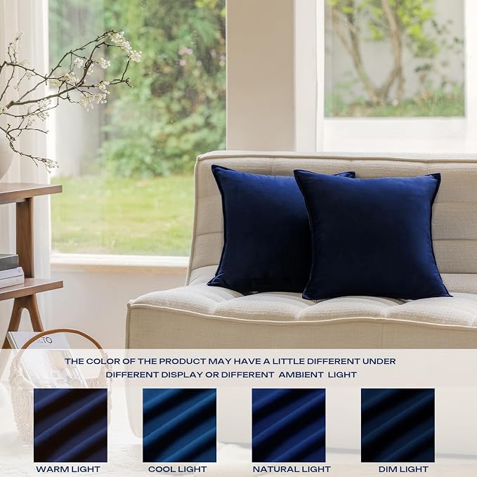 Velvet Navy Blue Throw Pillow Covers 24”x24”Pack of 2 Soft Decorative | Square Cushion Covers for Couch Sofa Bed Livingroom Car Home Decor,60x60Cm