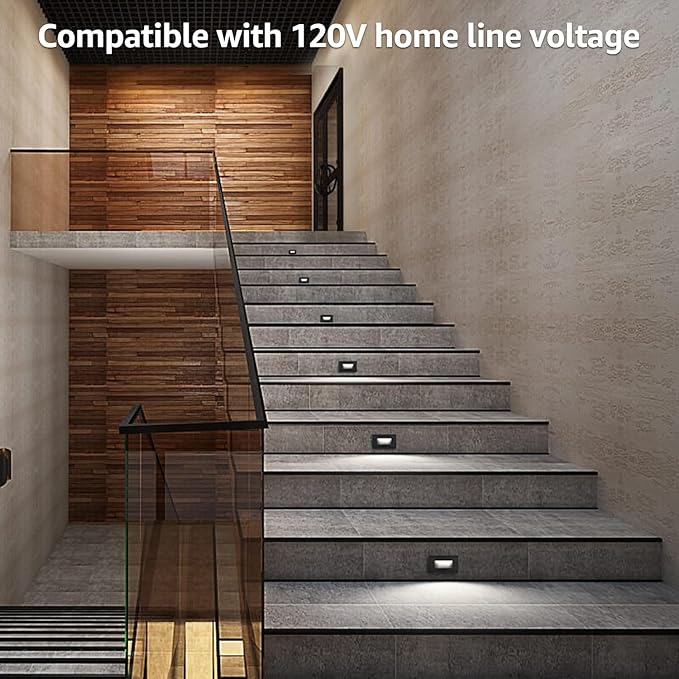 LEONLITE Black 5CCT 120V LED Step Lights, 3.5W 150LM 5%-100% Dimmable Horizontal Stair Lights Indoor Outdoor Wet Location, CRI90+ & ETL, 2700K/3000K/3500K/4000K/5000K, Aluminum, Pack of 3