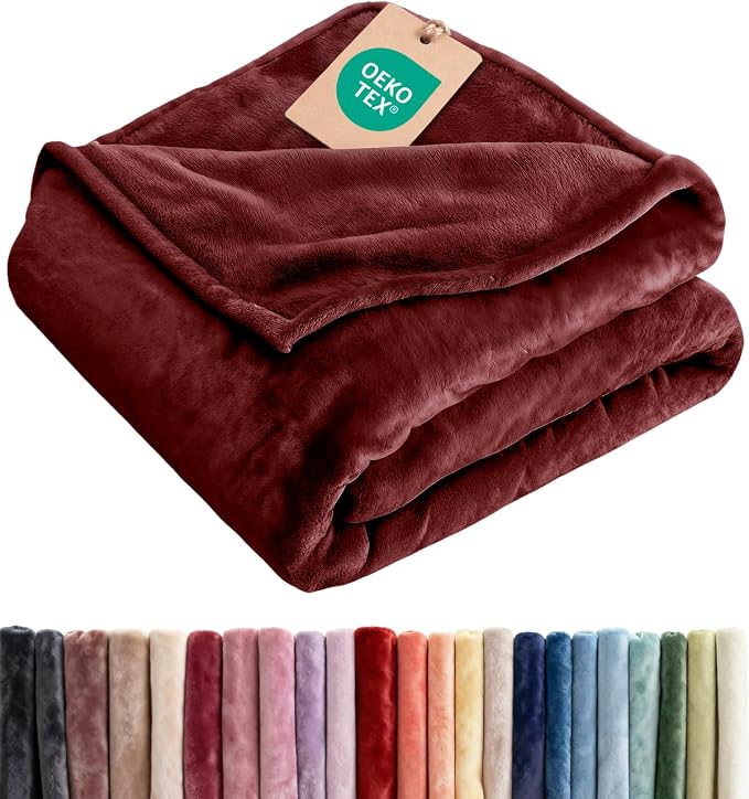 Fleece Blanket Kids Size - Ultra-Soft Flannel Fleece Blanket - Burgundy | Soft, Warm, Outdoor Picnic Blanket for Camping, Travel, Lightweight, Cozy, Anti-Static, Home Decor Gifts for Men & Women