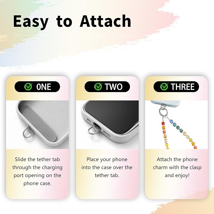Phone Charm with Beaded Crystals, Anti-Theft Phone Strap, Hands-Free & Detachable Cellphone Lanyard, Cellphone Chain Wristlet with Tether Tab