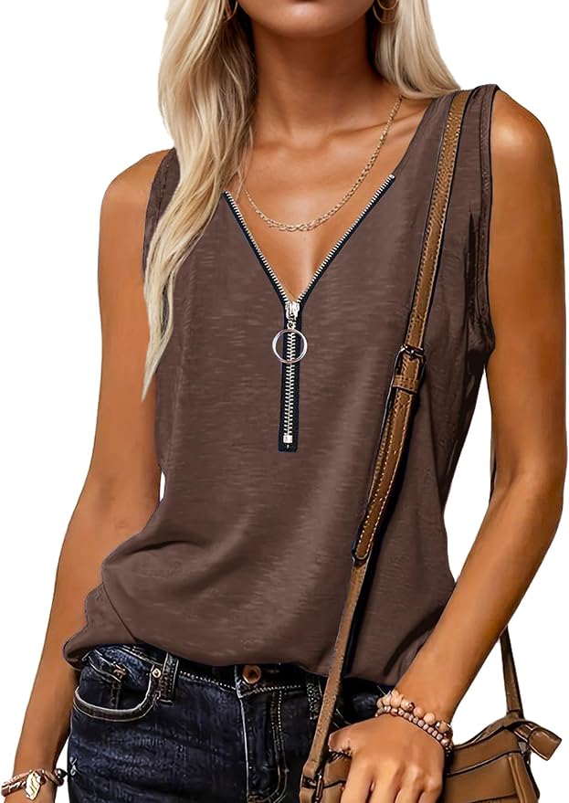 Halife Womens Half Zip V Neck Tank Tops Summer Sleeveless Shirts Casual Loose Top Blouses T Shirts