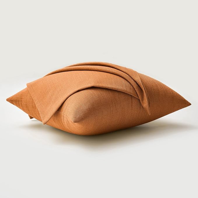 MIULEE Pack of 2 Decorative Linen Burlap Pillow Covers Fall Farmhouse Boho Accent Pillowcases for Sofa Car Couch Bedroom Living Room Decor 18x18 Inch Burnt Orange