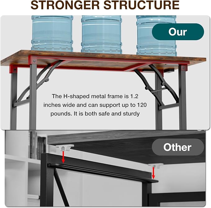 1TEMI Long Computer Desk Folding Table - No Assembly, Compact 55.1" Foldable Desk with Power Outlets & USB Charging Port, Portable Lagre Office Desk, Ideal Large Study Table for Narrow Spaces, Brown