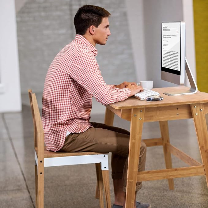 Nnewvante 31.5" Bamboo Writing Desk, Home Office Computer Desk with Drawer | Compact Modern Simple Style, Study Table with Storage for Small Spaces