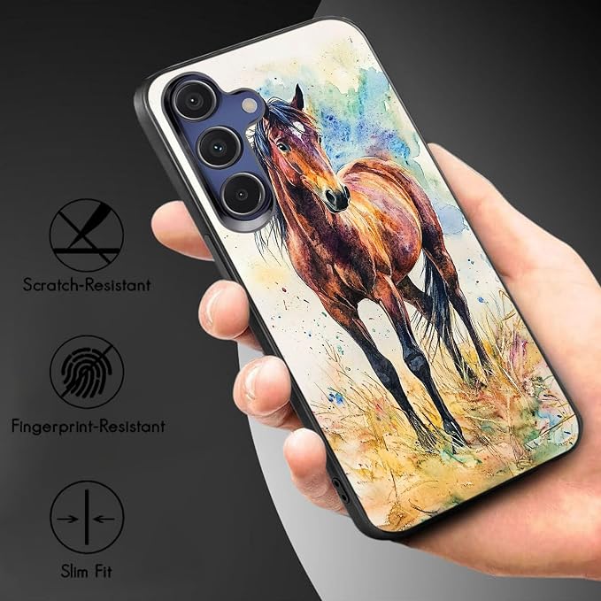 Designed for Galaxy S25 Plus Phone Case,Slim Silicone Shockproof Protective Case for Galaxy S25 Plus 6.7 inch,Watercolor Horse