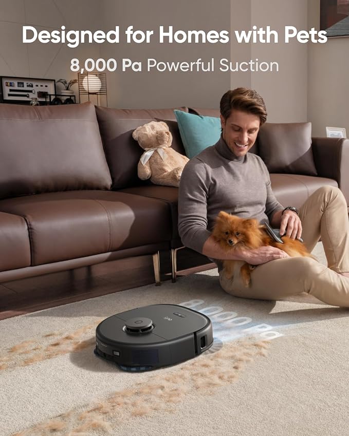 eufy X10 Pro Omni Robot Vacuum and Mop Combo,Dual Mops with 12 mm Auto-Lift | 8,000 Pa Suction, Carpet Detection, AI Obstacle Avoidance, Auto Mop Washing, Auto Drying, Self-Emptying