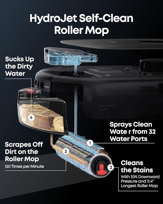 eufy E28 Matic Robot Vacuum and Mop, 20,000 Pa, Portable Carpet Cleaning | Roller Mop with HydroJet System, All-in-One Robot Vacuum and Mop Combo, Zero-Tangling, Corner-to-Edge Cleaning