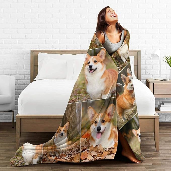 QETXVI Custom Blanket with Photos Text Customized Blanket Personalized Flannel Throw Blankets for Adult Kid Birthday Christmas Halloween Fathers Mothers Valentines Gift - 60"x 80"