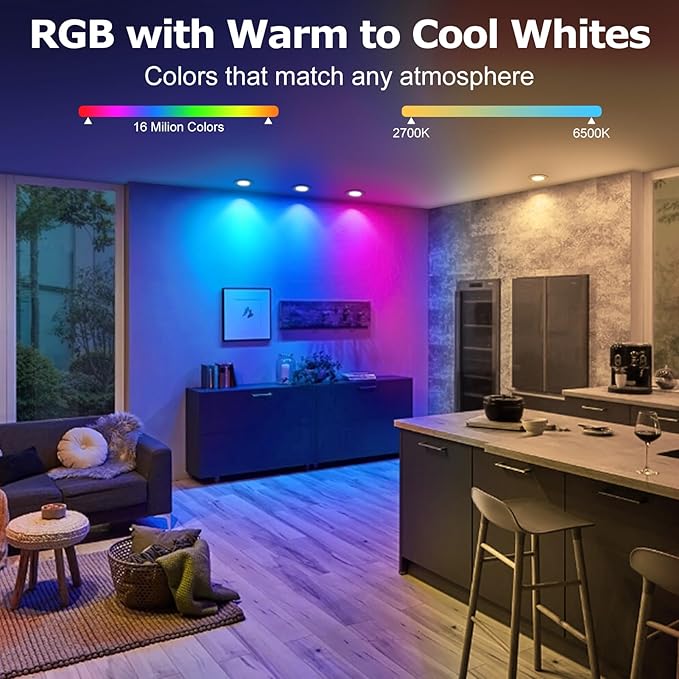 LightingWill 2 Inch LED Recessed Lighting, Smart WiFi LED Downlight, 5W Ceiling Light Compatible with Alexa/Google Assistant, Dimmable RGB & 2700K-6500K, 120V with Driver (10 Pack)