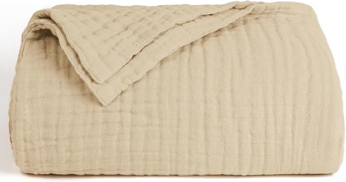 Love's cabin 100% Cotton Muslin Blanket, 6 Layer Lightweight Breathable Gauze Throw Blanket 50 x 60 Inches, Soft All Season Blanket for Couch, Bed, Sofa, Khaki