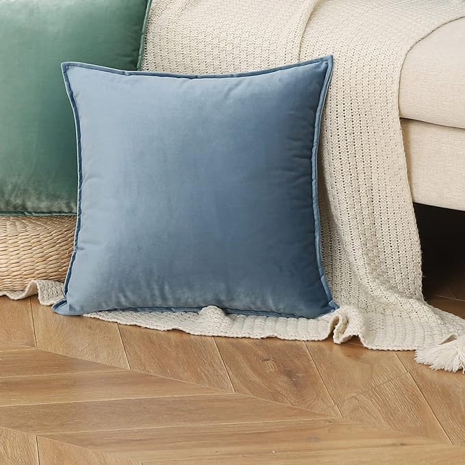 Velvet Stone Blue Throw Pillow Covers 22”x22”Pack of 2 Soft Decorative | Square Cushion Covers for Couch Sofa Bed Livingroom Car Home Decor,55x55Cm