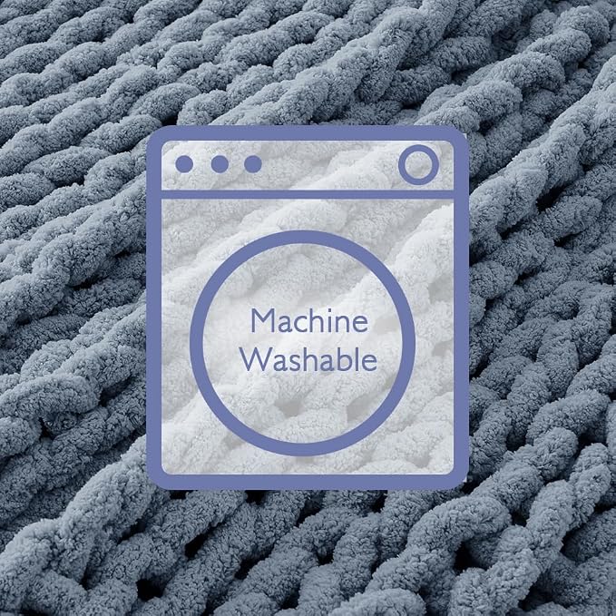 Bigacogo Chunky Knit Throw Blanket for Couch, 51x63 inches, Cold Sea Blue | Hand Knit with Jumbo Chenille, Soft Breathable Cable Knit for Sofa Bed Living Room, Machine Washable, Gift for Mom Friend