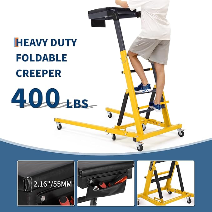 Top Automotive Creeper,Engine Topside Creeper with Adjustable Height 49.21 in to 68.89 in, 400 LBS Capacity High Topside Creeper,6 Swivel Caster Wheels, Heavy Duty Foldable Garage Creepers for Auto