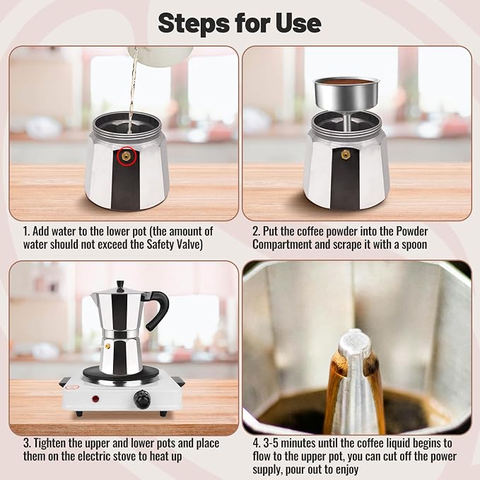 2 Cup Aluminum Moka Pot Classic Stovetop Espresso Coffee Maker 100ml 3.4oz Coffeemaker Percolator Mocha Pot Greca Coffee Maker Cafe Makers for Italian and Cuban Café Brewing Silver