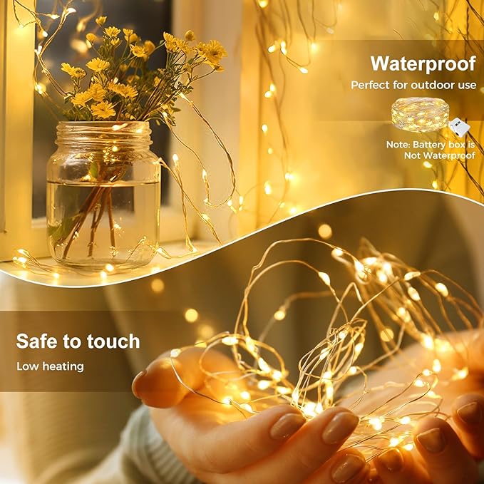 kolpop 3 Pack LED Fairy Lights Battery Operated, Mini Twinkle String Lights Battery Powered Waterproof for Christmas Mason Jars Party,Warm White