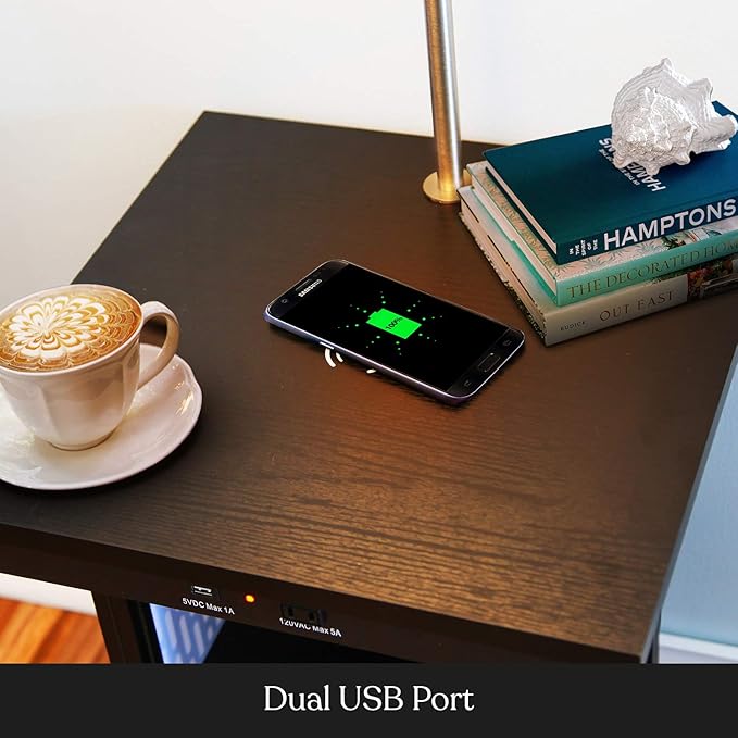 Brightech Madison w. Table & Lamp Combo, Desk Lamp with Wireless Charging Pad and USB Port, Bedside Reading Lamp, Nightstand Lamp with LED Bulb for Bedroom, Living Room, Office - Classic Black