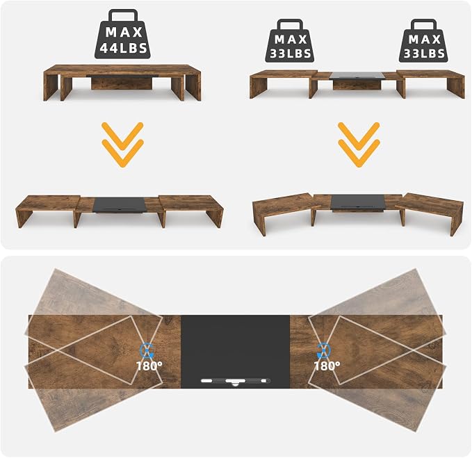 WESTREE Triple Dual Monitor Stand Riser, Extra Long Monitor Stand for 1~2~3 Monitors, Monitor Stand with Length and Angle Adjustable, 3 Shelf Desktop Storage Riser for Monitor Computer Screen Laptop