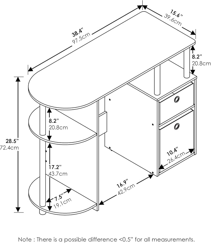 Furinno Jaya Simplistic Computer Study Desk, Americano/Chrome/Black
