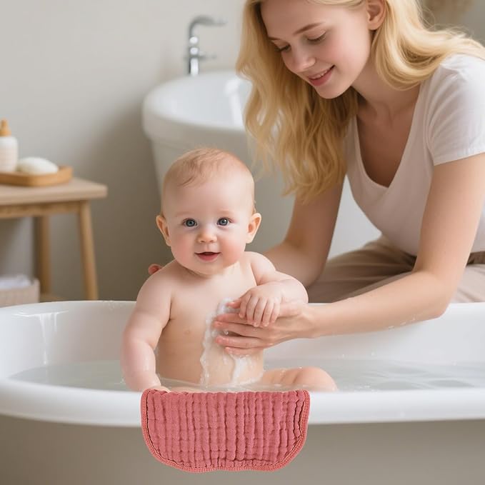Baby Washcloths 100% Cotton Size is 12x12 inches. Lightweight, Portable, and Ideal for use at Home or on The go. (White & Pink 6 Pieces)