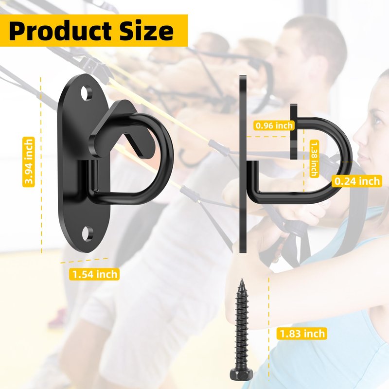 Wuno Shop 3 Pcs-Resistance Band Wall Anchors System, Wall Mount Workout Anchors for Exercise Bands, Space-Saving Home Gym Hooks for Different Levels Strength Training,Fitness-Black