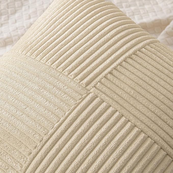 MIULEE Natural Beige Decorative Euro Sham Pillow Covers 24x24 Inch 2 Pack | Neutral Boho Farmhouse Pillow Covers, Soft Cross Corduroy Patchwork Textured Cushion Cases For Couch Bed Sofa