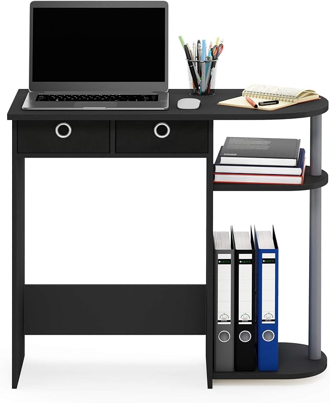 Furinno Go Green 32-Inch Computer Desk, Office Desk with 2 Side Shelves and Storage Bins, Rectangular Home Office Desk, Gaming Desk for Home Office, Bedroom, Study Room, Classic Black