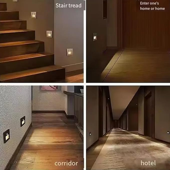 10 Pack Motion Detector Sensor LED Stair Light Infrared Human Body Induction Lamp Recessed Steps Ladder Staircase Bedroom Decoration LED Night for Kitchen, Bathroom, Stairs