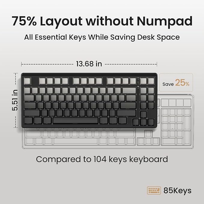 Kisnt KN85 Wireless Mechanical Keyboard, 75% Layout with Side Printed PBT Keycaps, Bluetooth/2.4GHz/USB-C, Custom RGB Backlit, Hot-Swappable Linear Switch,Creamy Sound for Gaming/Typing(Gradient Gray)