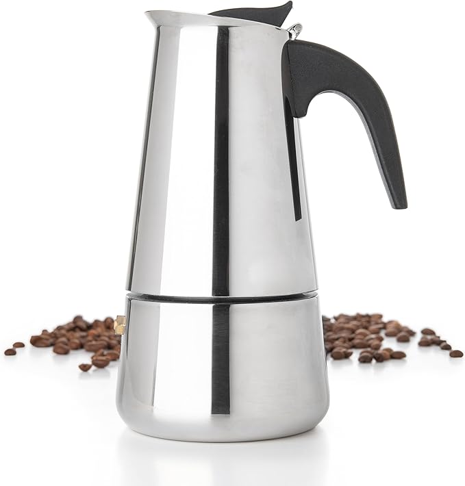 Mixpresso 9 Cup Greca Moka Pot, Stainless Steel Stovetop Espresso Maker | 15oz/450ml Italian stovetop coffee maker with classic percolator design, ideal for preparing coffee at home or while camping