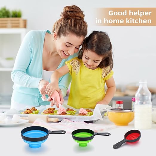 Funnels for Kitchen Use Set of 3, Dokpod Collapsible Funnels for Filling Bottles, Wide Mouth Canning Funnel, Small Medium Large Funnel Set for Filling Solid Particles, Powder and Liquid,