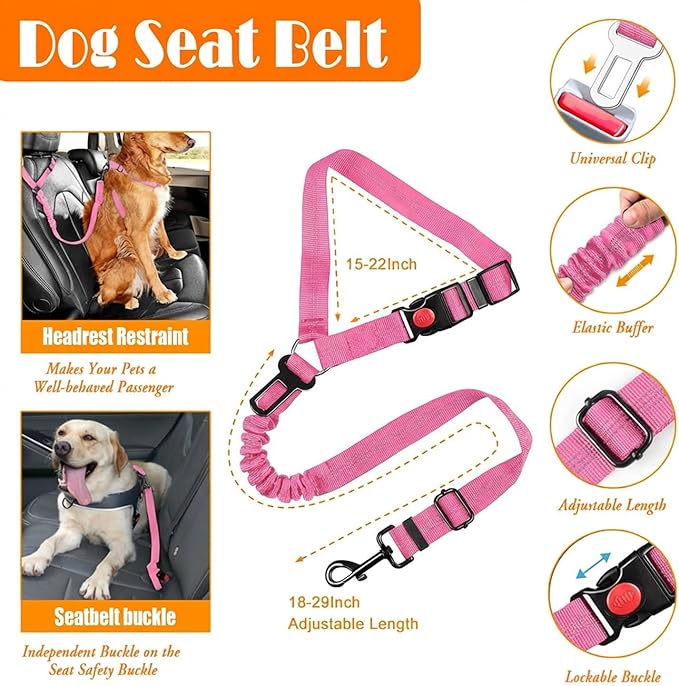 No Pull Dog Harness, Collar & Leash Set | Includes Dog Seat Belt, Collapsible Bowls & Poop Bag Dispenser. Ideal for Training, Walking, Hiking. Fits Small to Large Dogs(Pink-S)
