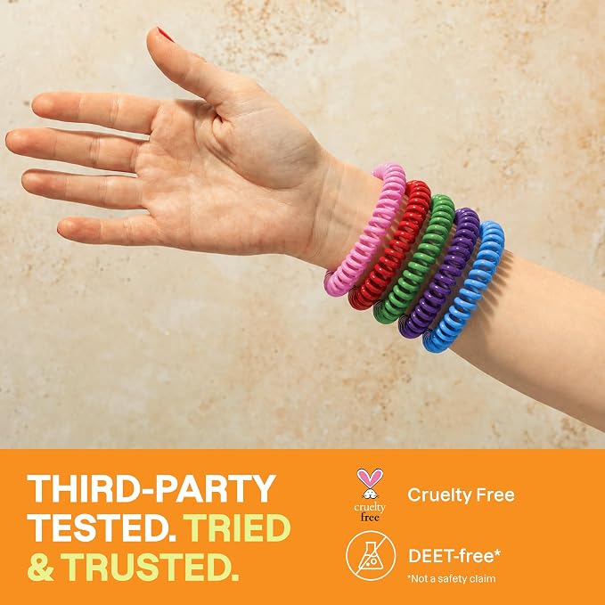 Cliganic 10 Pack Mosquito Repellent Bracelets for Adults & Kids (Rainbow Colors) - Natural DEET-Free Bands, Individually Wrapped