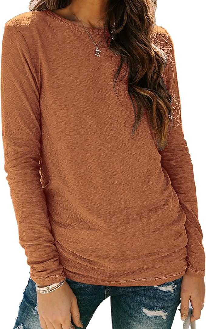 Sherosa Womens T Shirts Long Sleeve Crew Neck Shirts Basic Tee Tops Blouse