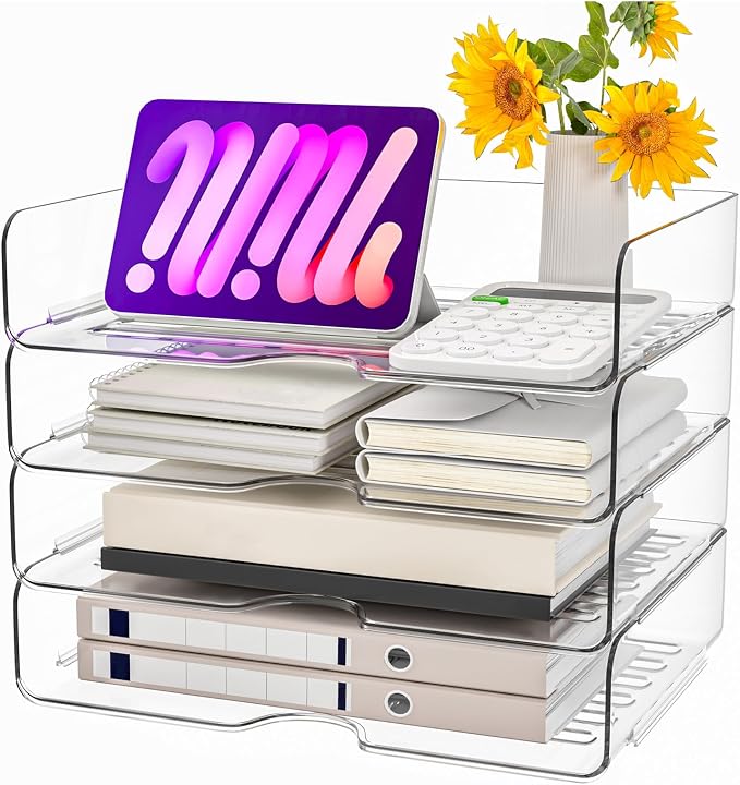 Vivihomety Paper Organizer Letter Tray, 4-Pack Acrylic File Organizer, Clear