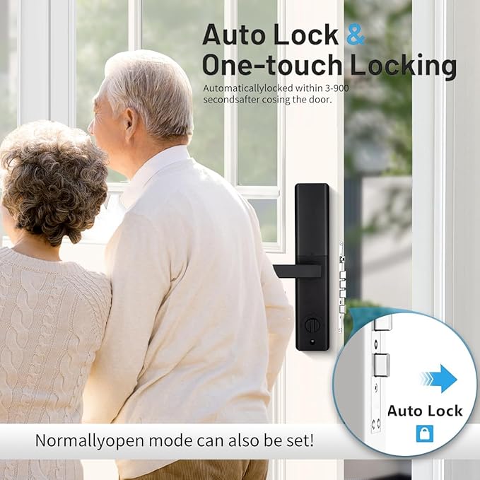 Sophies Keyless Entry Smart Lock with Handle, WiFi Door Lock, Tuya APP Control - Front Door Lock with Keypad and Anti-Peeping Password Grey