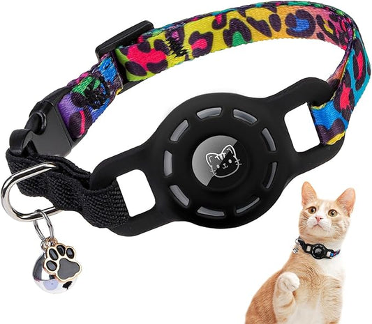 BINGPET AirTag Cat Collar with Bells, Upgraded Safety Elastic Cat Collar with Airtag Cat Collar Holder, Anti-Lost Cat Collars for Cats, Anti-Suffocation Kitty Puppy Collars