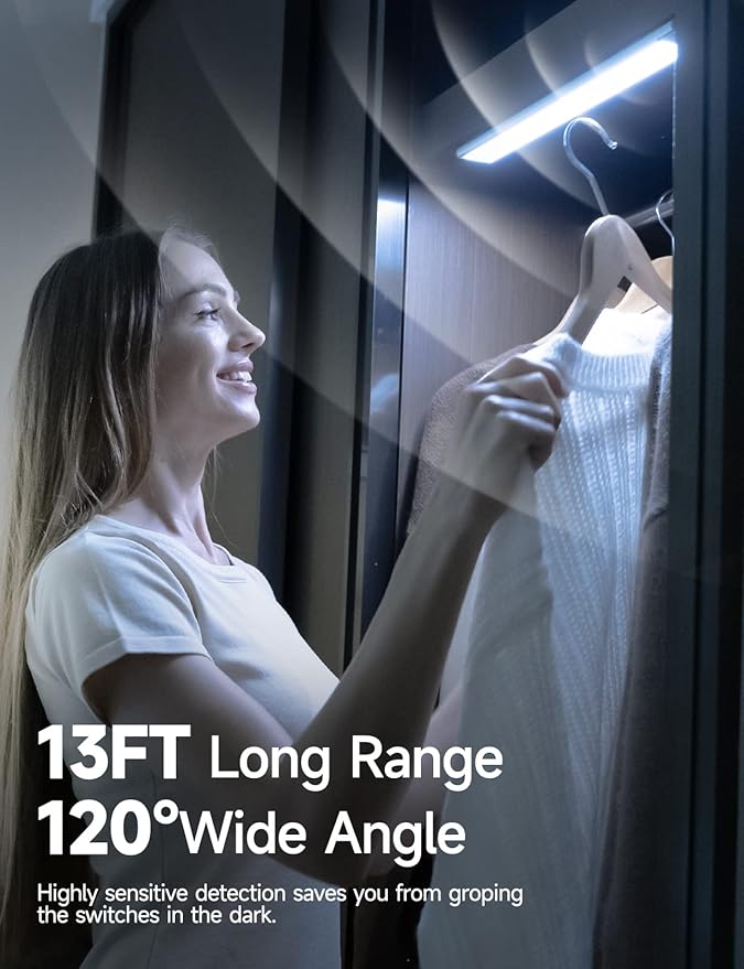 Under Cabinet Lights, Rechargeable battery operated lighting with 40 LED, Wireless Motion Sensor Light indoor (8000K), 4 Modes Night Light, Stick-On Magnetic Closet Lights for Kitchen, Hallway(2 Pack)