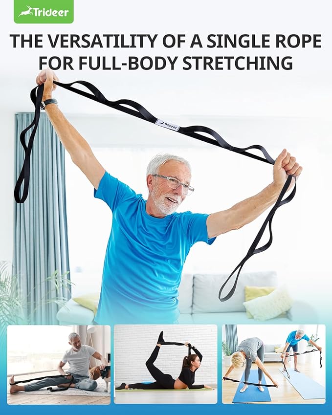 Trideer Stretching Strap Yoga Strap Physical Therapy for Home Workout, Exercise, Pilates and Gymnastics, 10 Loops Non-Elastic Stretch Bands with Aesthetic Packaging for Women & Men