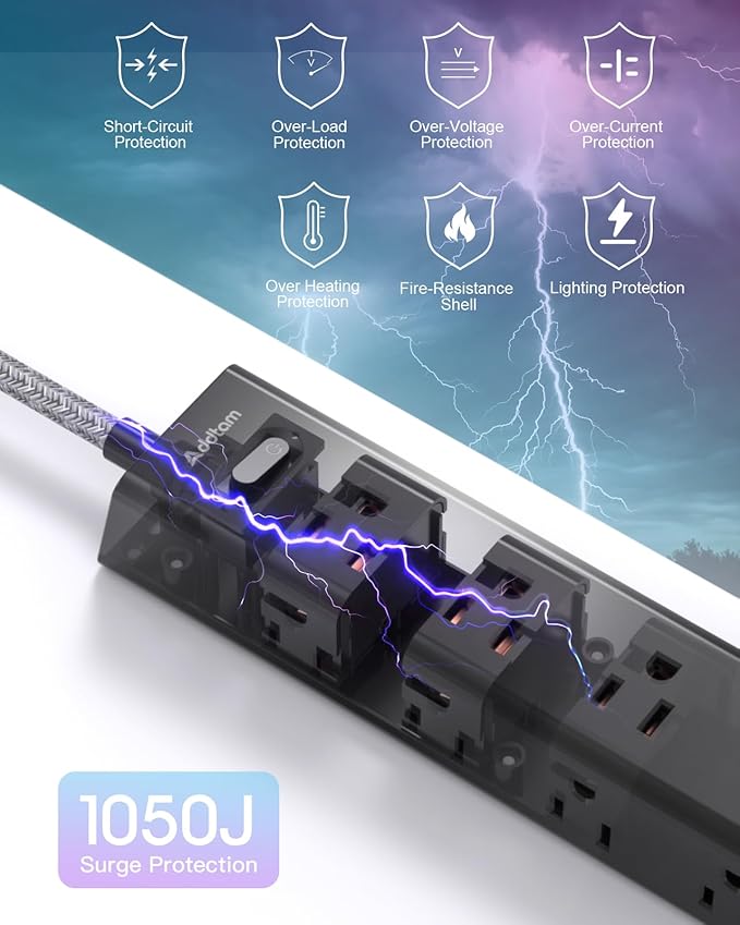 Surge Protector Power Strip - 20 FT Extension Cord, Power Strip with 12 Widely AC Outlet 3 USB, Flat Plug Wall Mount Overload Protection, 1050J, Desk Charging Station for Home Office, ETL Listed,Black