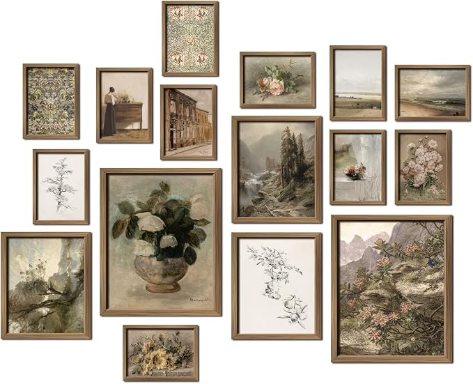 16 PCS Vintage Wall Art Decor, Farmhouse Wall Prints for Bedroom, Rustic Posters for Room Aesthetic, Wall Collage Kit Pictures for Living Room, Cottagecore Dorm Gallery Home Decor