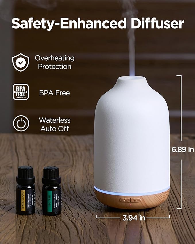 InnoGear 150ml Ceramic Essential Oil Diffuser, Handcrafted Stone Aromatherapy Scent Diffuser Ultrasonic Aroma Diffusers Humidifier Vaporizer with 2 Mist Modes Waterless Auto Off for Home Room Office