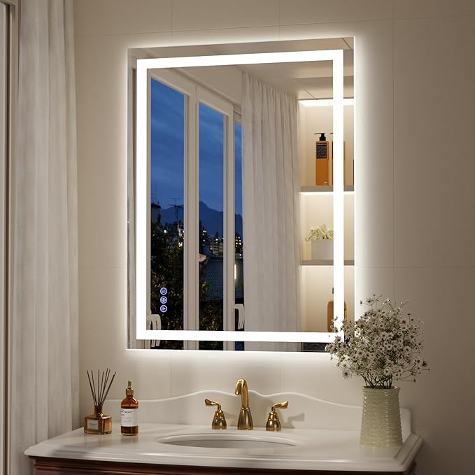 36"x24" Smart LED Bathroom Mirror - Dimmable Brightness, Backlit & Frontlit Lighting, 3 Color Modes, Anti-Fog, Memory Function, Wall Mounted Lighted Vanity Makeup Mirror