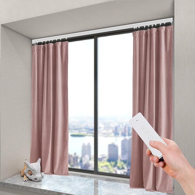 Bacocoo Electric Motorized Curtain Rail Track with Remote Control, Smart Curtains System Smartphone App Control Applicable for Home/Office. Automatic Curtain Opener 7.08-13.78ft.