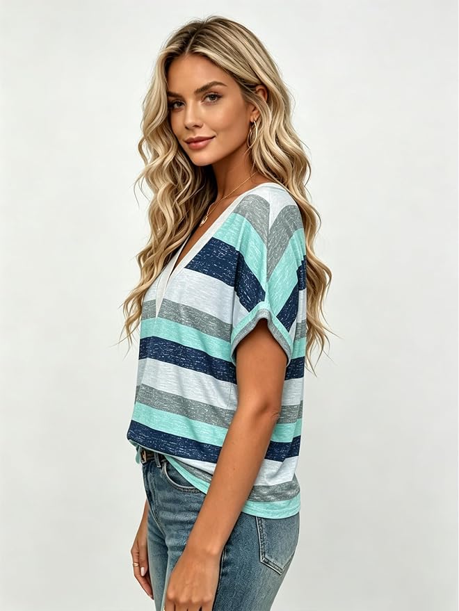 T Shirts Short Sleeve V Neck Tees Womens Tops Beach Vacation Fashion Clothes 2026 Casual Summer Spring Fall Outfits