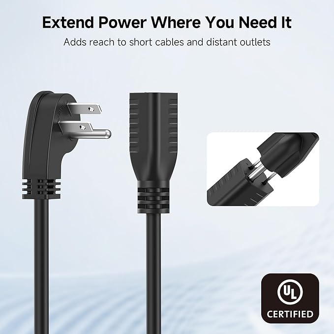 [UL Listed] Cable Matters 2-Pack Low Profile Flat Plug Extension Cord (Power Extension Cable) 10 Feet (NEMA 5-15P to NEMA 5-15R)