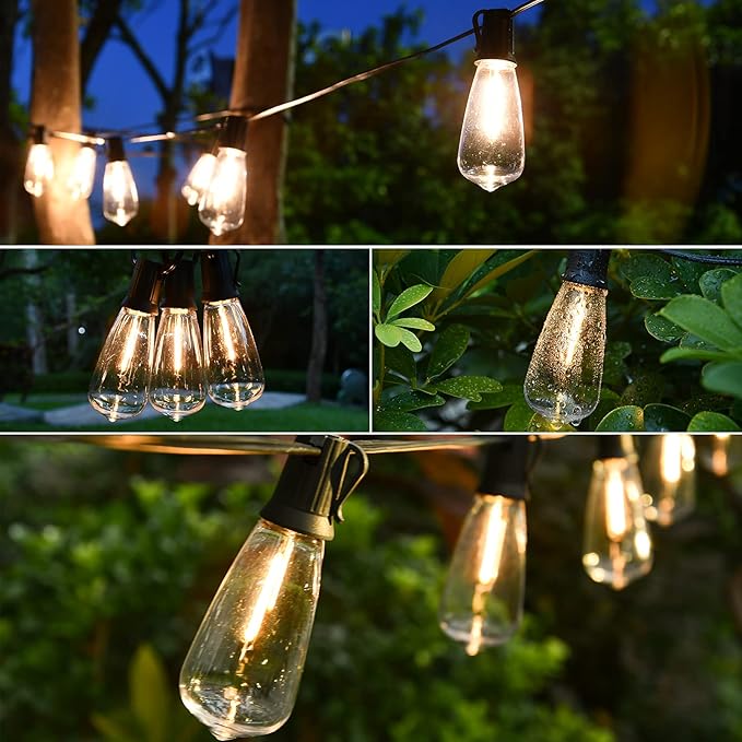 Vocevos Outdoor String Lights, 50FT Heavy Duty Patio String Lights with 26 LED Dimmable Plastic Shatterproof Bulbs, ST38 0.6W Waterproof Light Strings for Backyard, Porch, Bistro, Cafe, 2700K