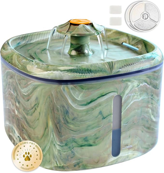 Cat Water Fountain,2.5L/84oz Cat Fountain for Drinking with Rotating Attractor & Camouflage Green Design –Automatic Pet Water Dispenser Bowl with 2-Pack Replaceable Filters