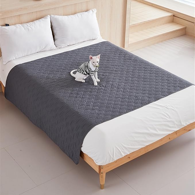 GIBZ Waterproof Dog Bed Blanket Cover Anti Slip Pet Furniture Protector Washable Large Washable Quilted Mat for Indoor, Dark Grey, 75x180cm