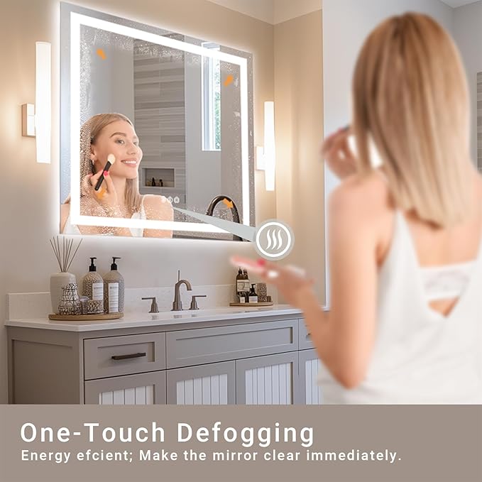 36"x 36" LED Bathroom Mirror with Stepless Dimmable, Backlight Wall Mirrors with Anti-Fog Bathroom Digital Mirror for Wall, 3 Color Modes, Memory Function Smart Mirror